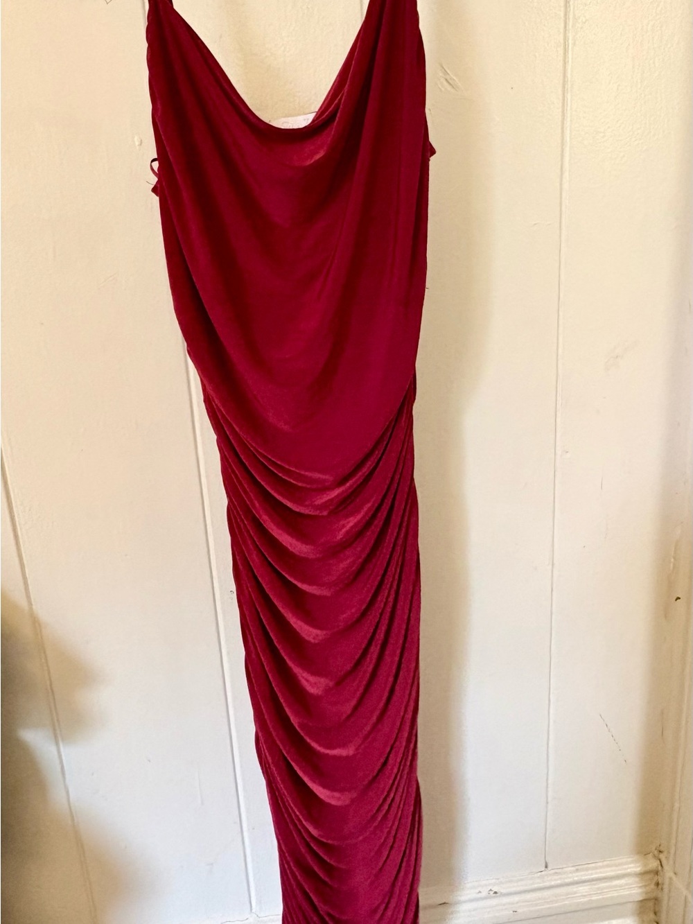 Draped Burgundy Midi Dress with Cowl Neck
